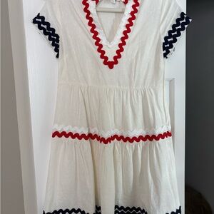 Sail to Sable White Dress with Red and Navy Rickrack Accents